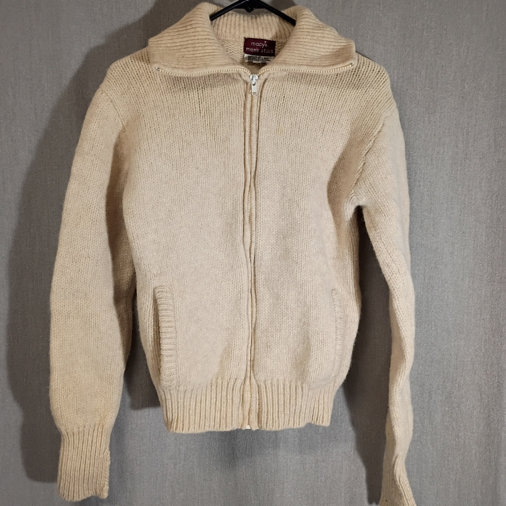 Vintage Macy's Men's Store Size M Pendleton Full Zip Shetland 100% Wool Sweater